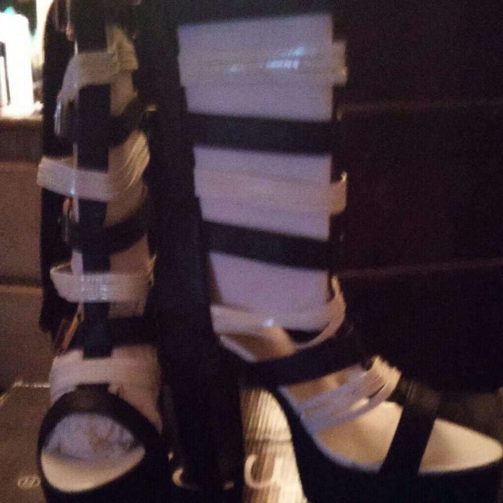 Black and white thick sole heels